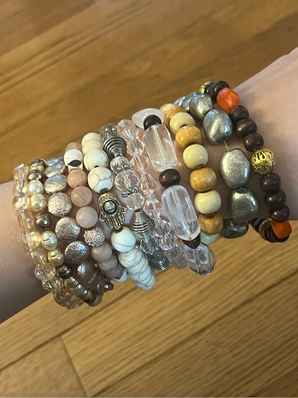 Mixed Neutral & Metallic Beaded Stack Bracelet bundle